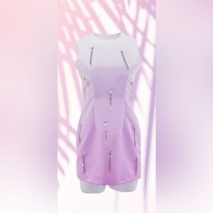 Cynthia Rowley White Pink Shimmer Satin Rhinestone Tassels Dress, Sz 6 NWT